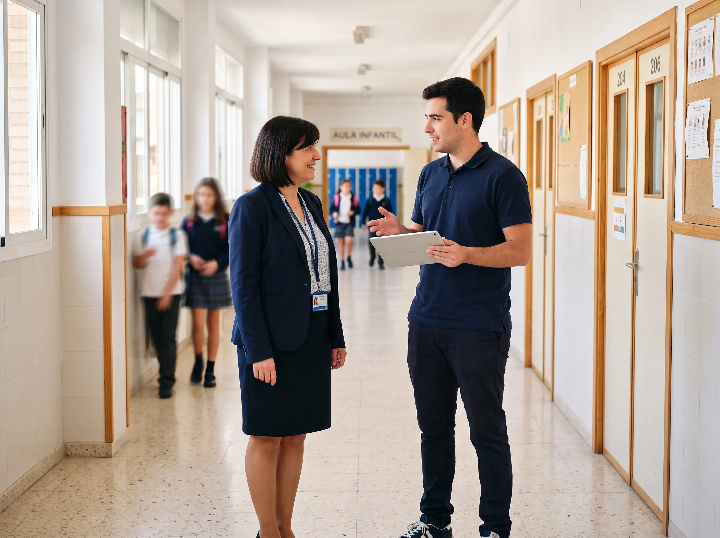 Técnico de Prosetic atendiendo a un centro educativo